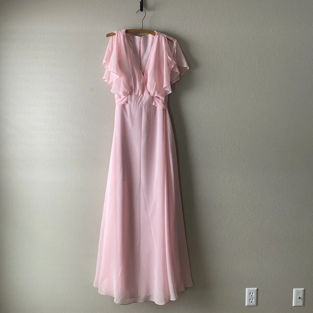 JJ’s House A-Line V-neck Floor-Length Chiffon Bridesmaid Dress - Picture 7 of 13